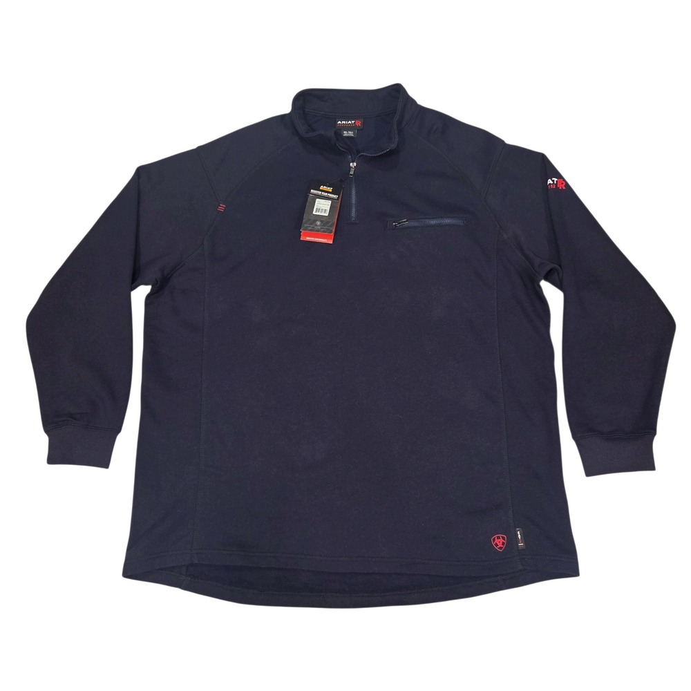 New Ariat Work FR Rev 1/4 Zip‎ Top Mens 3XL-Tall Navy Blue Flame Resistant NWT
